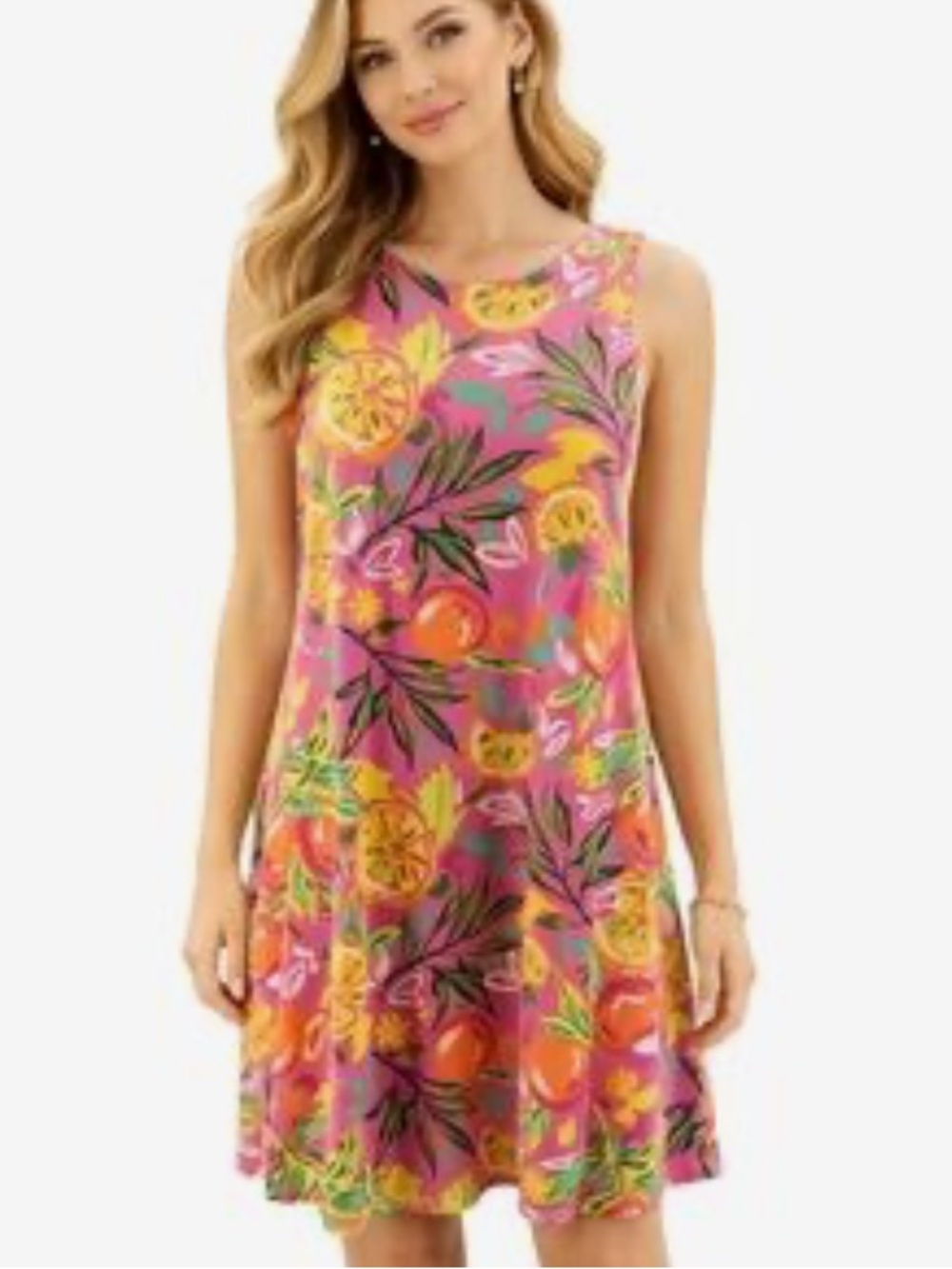 Pappagallo Pink Tropical Citrus‎ Print Dress, Size L